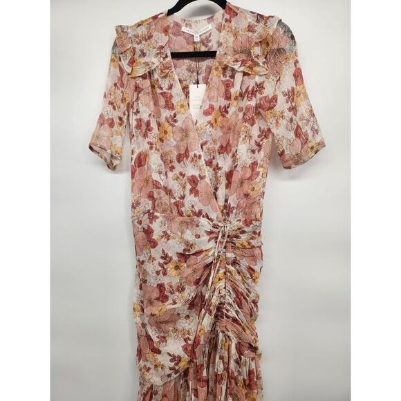 NWT Veronica Beard Floral Short Sleeve Ruffle Mick Maxi Dress Sz 2 Melon #2J421 - Picture 5 of 14